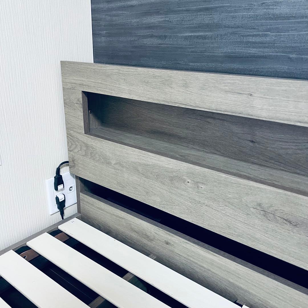 直接引取 東京都 RASIK セミダブル ベッドフレーム LED照明 グレージュ