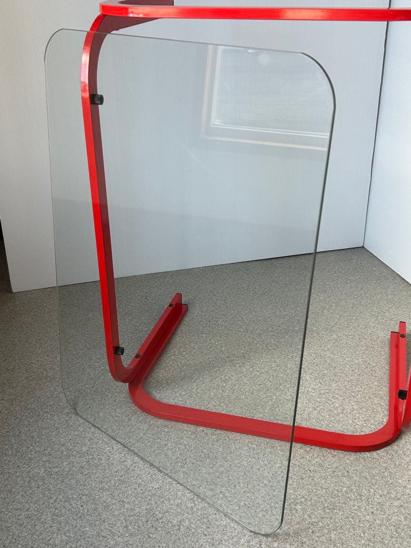 アイアンフレーム ガラステーブル レトロ ポストモダン　ヴィンテージ　ポップ　赤