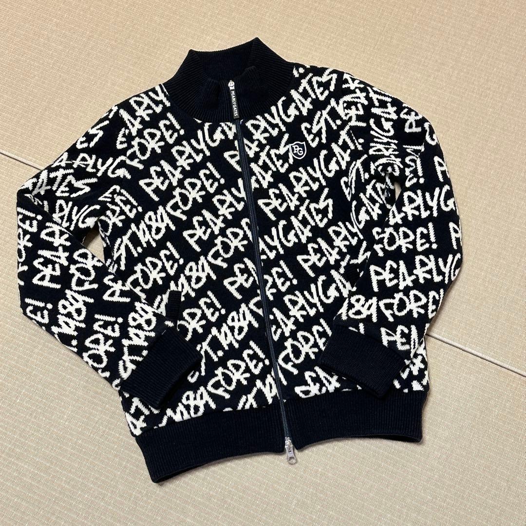【超美品】パーリーゲイツ 落書き 蓄熱 ニットブルゾン サイズ0