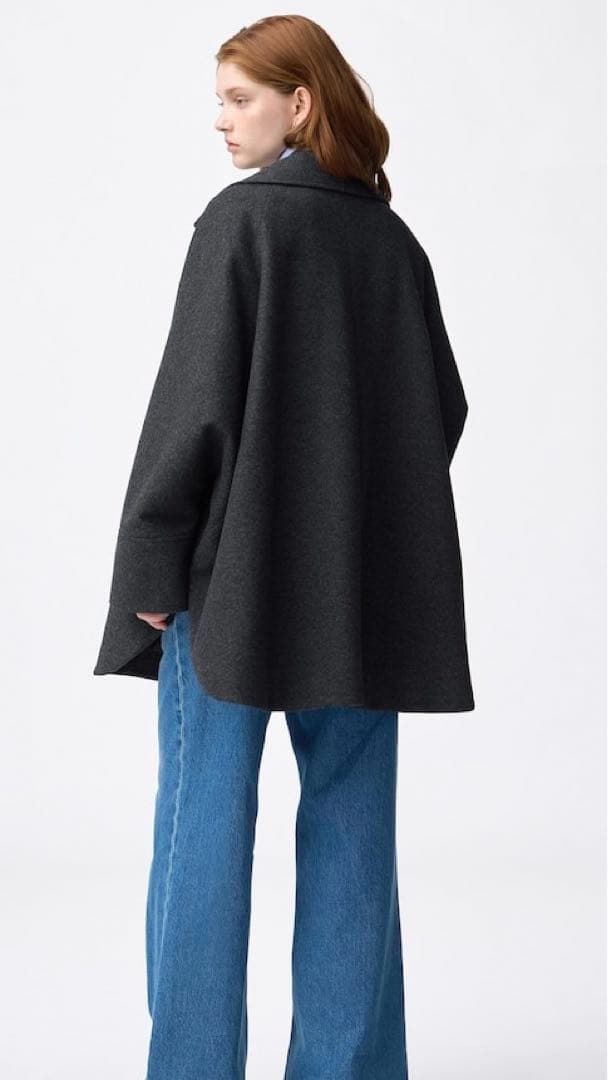 新品GUジーユー☆コージーメルトンケープコート M ネイビー