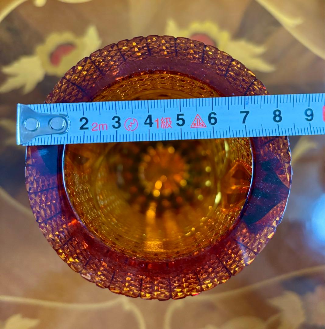 門脇硝子加工所　江戸切子　花瓶 オレンジと琥珀色