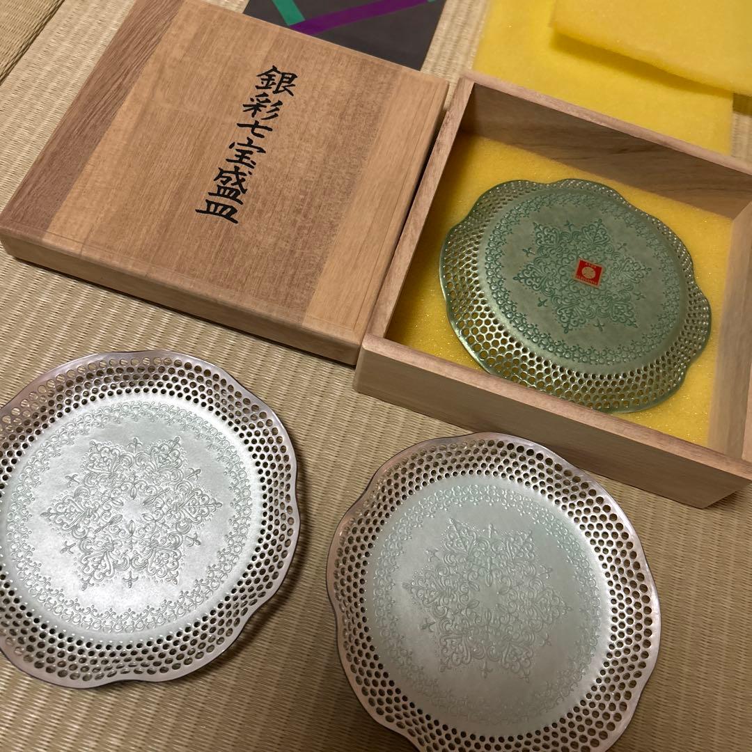 CLOISONNE 銀彩七宝盛皿　3枚