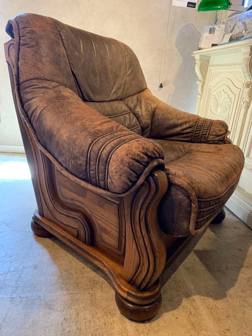 オランダ 家具 ダッチカントリー シングル ソファ 1P ヴィンテージ 本革