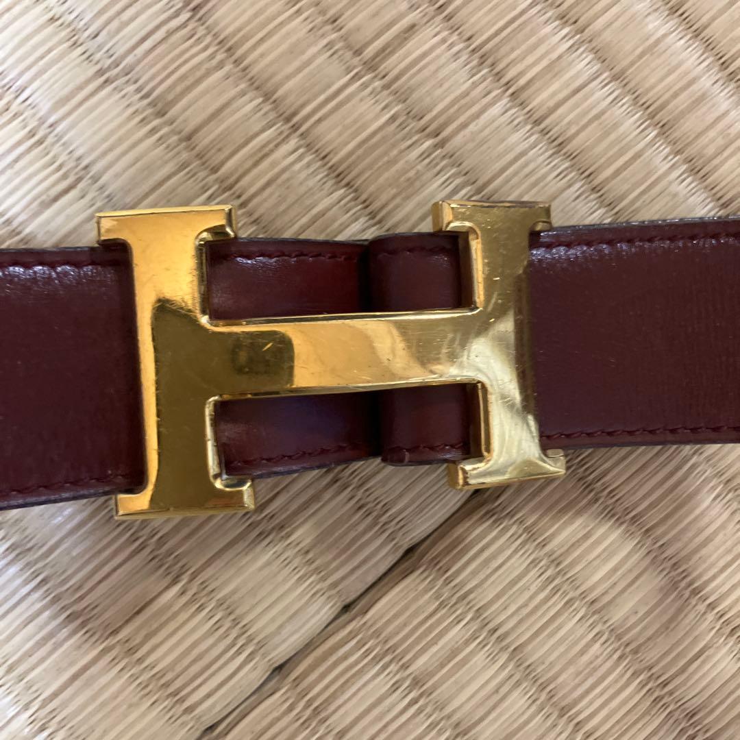 ボルドーレザー H型バックル ベルト