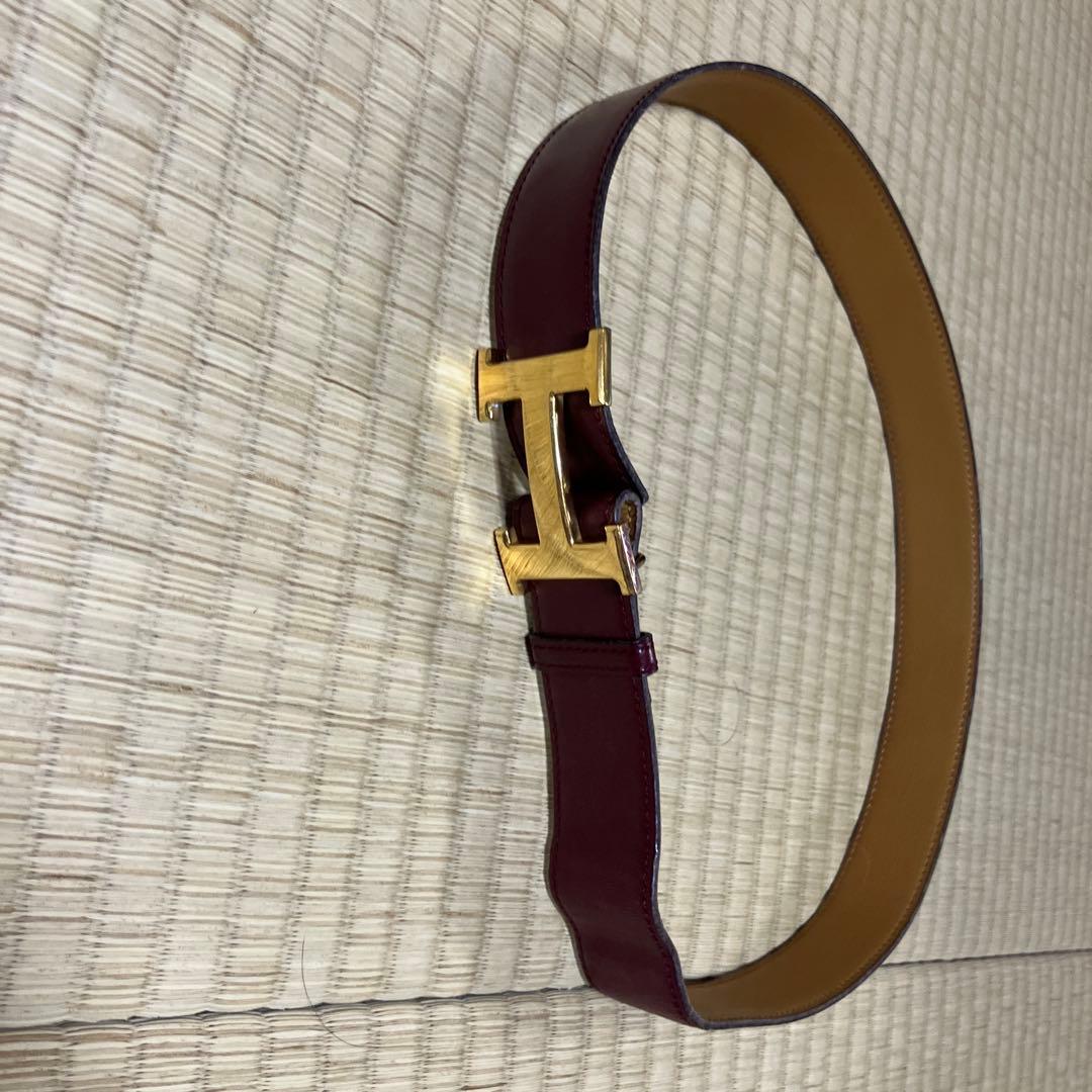 ボルドーレザー H型バックル ベルト