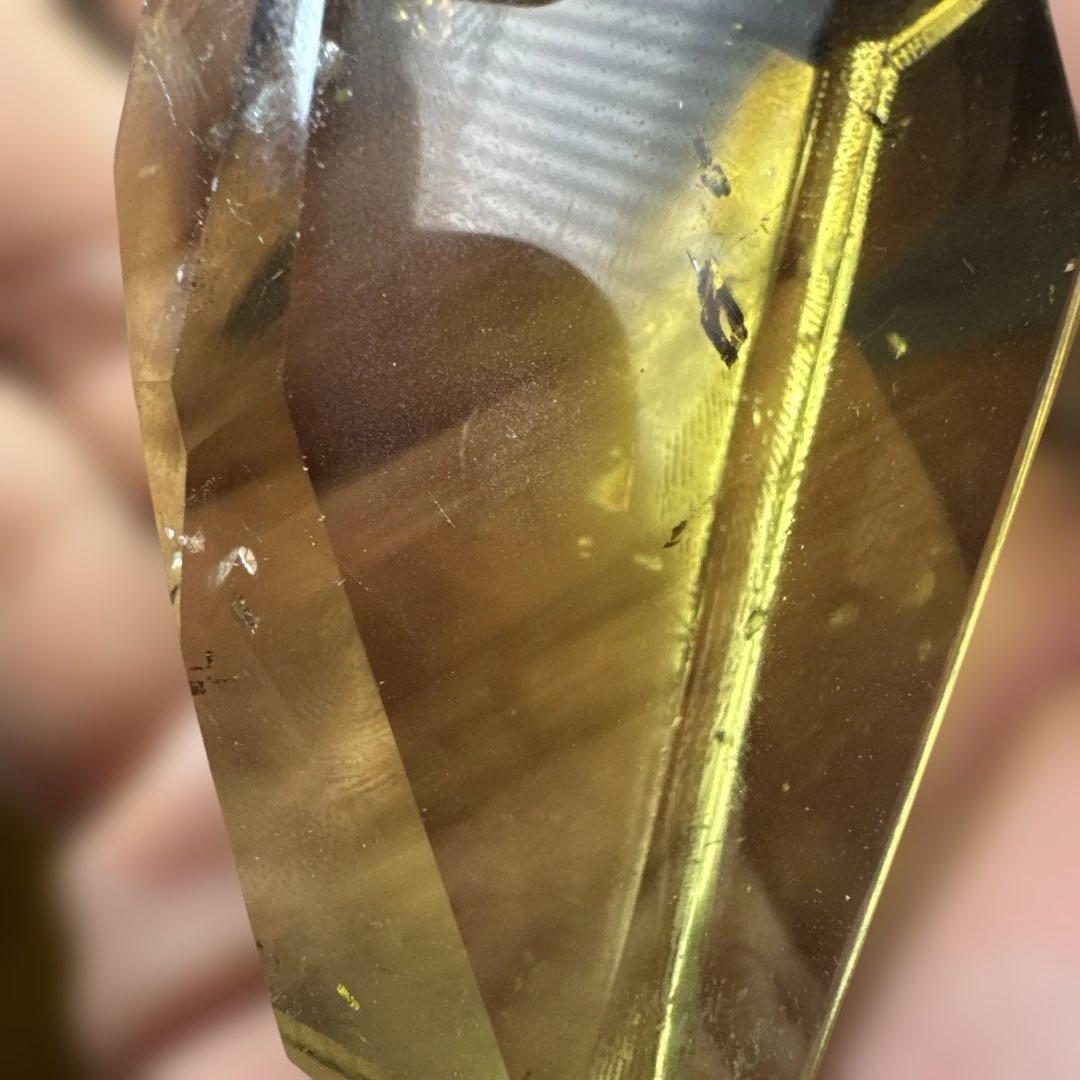 【極上品】スモーキーシトリン　ファントム　ポリッシュポイント 磨き石　置物