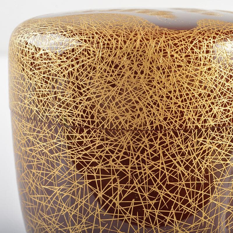 茶道具　輪島塗　角野岩次作　溜塗沈金寿松松葉散らし　棗　共布共箱　G　R6187