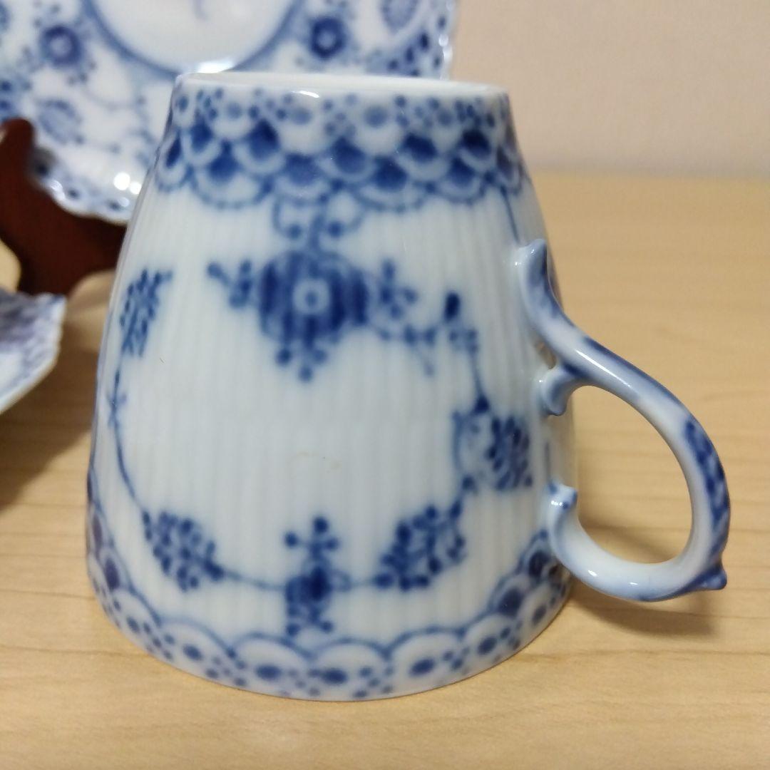 ロイヤルコペンハーゲン ブルーフルーテッド フルレース カップ＆ソーサー　ペア