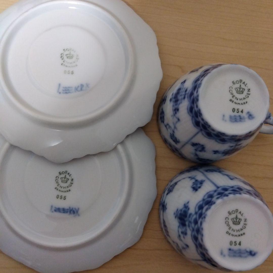 ロイヤルコペンハーゲン ブルーフルーテッド フルレース カップ＆ソーサー　ペア