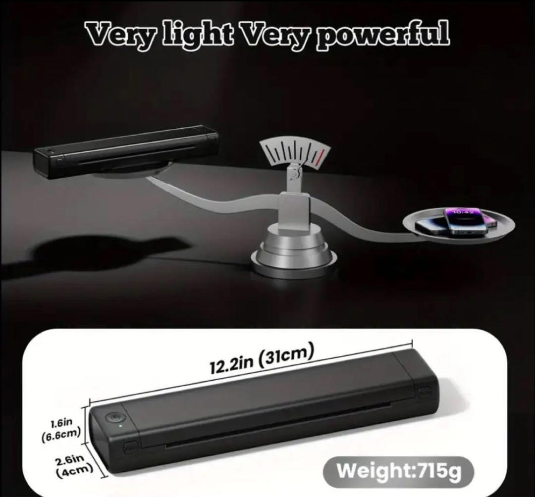 PMO M08F、A4ポータブルワイヤレスプリンター 100枚用紙セット