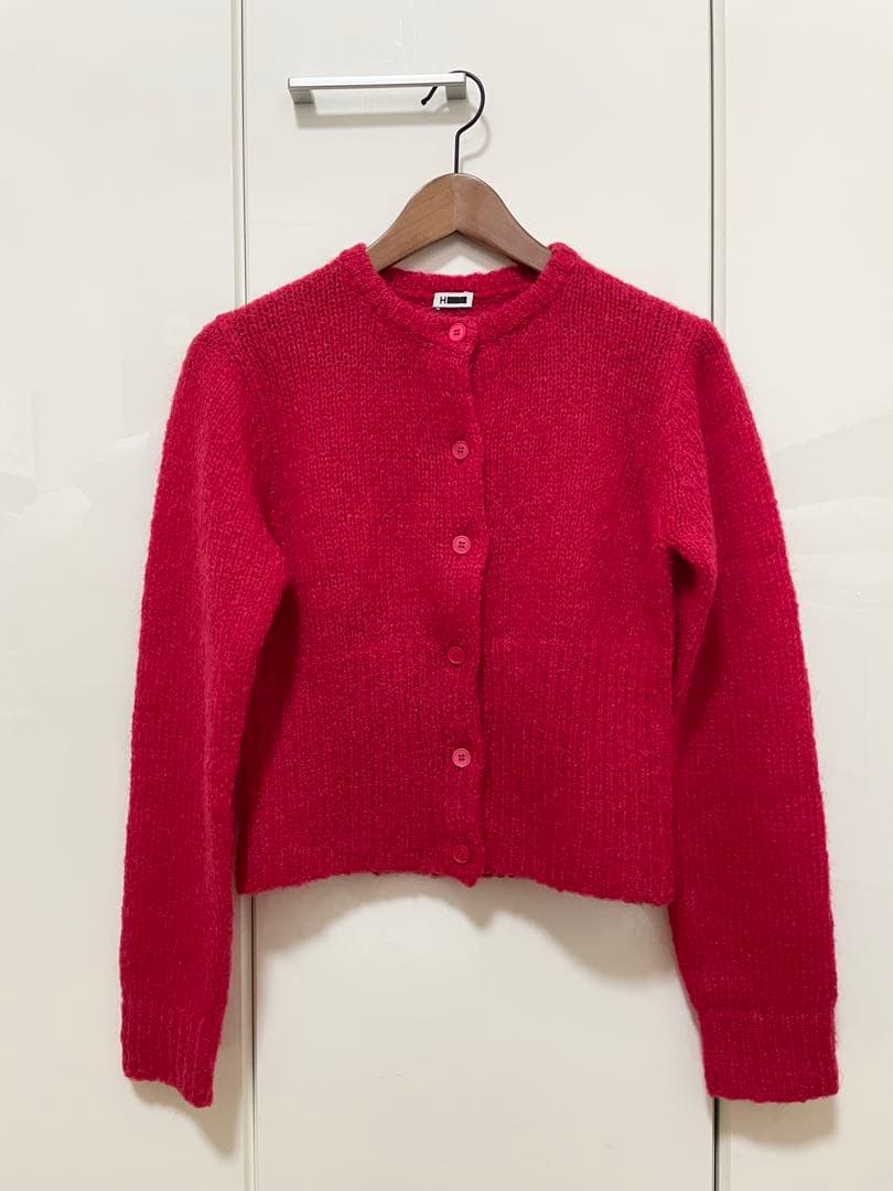 【美品】H BEAUTY&YOUTH ウールモヘヤ ショートカーディガン レッド