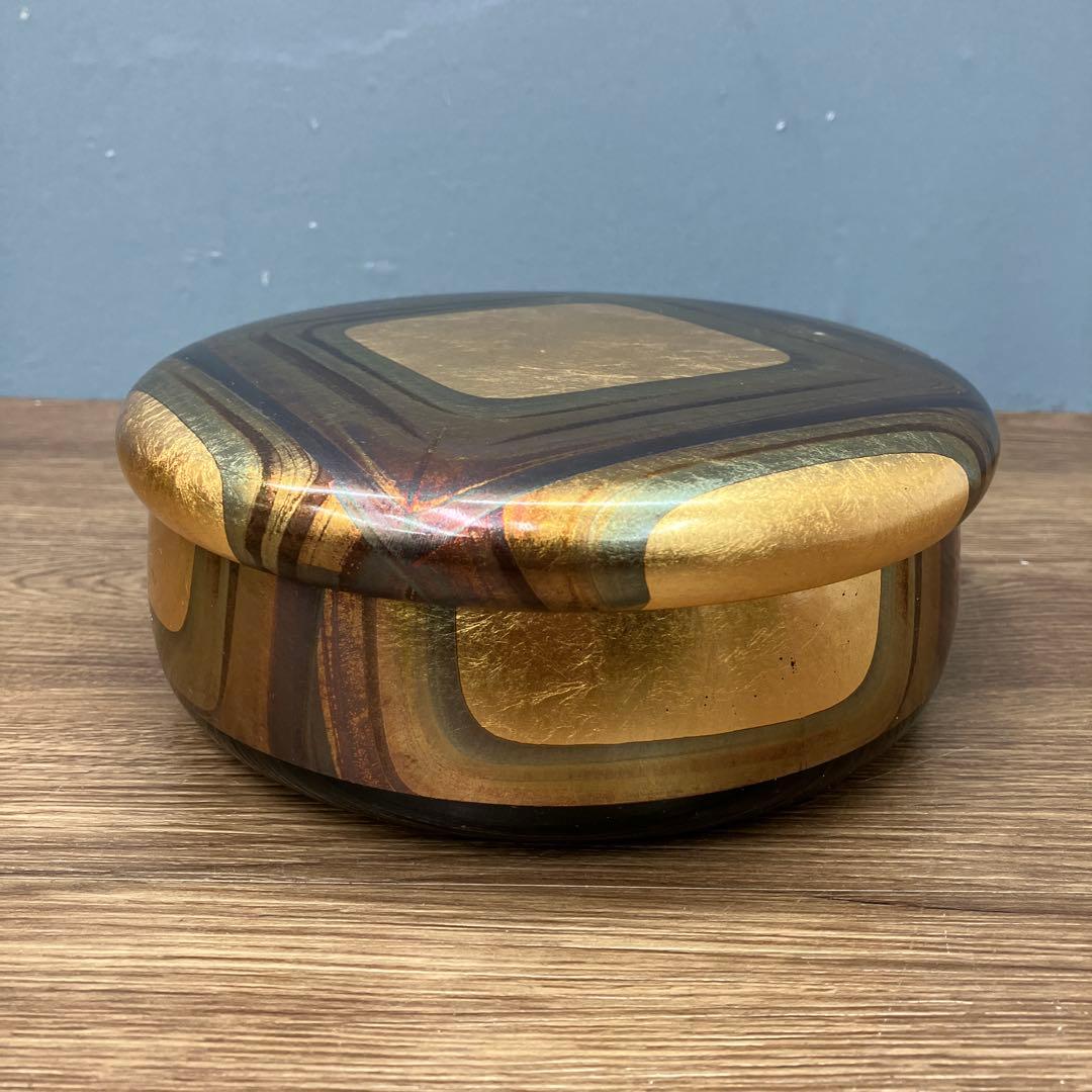 E-1 昭和レトロ 伝統工芸 ヤンポ菓子器 金沢箔工芸 菓子器 蓋付き 金箔