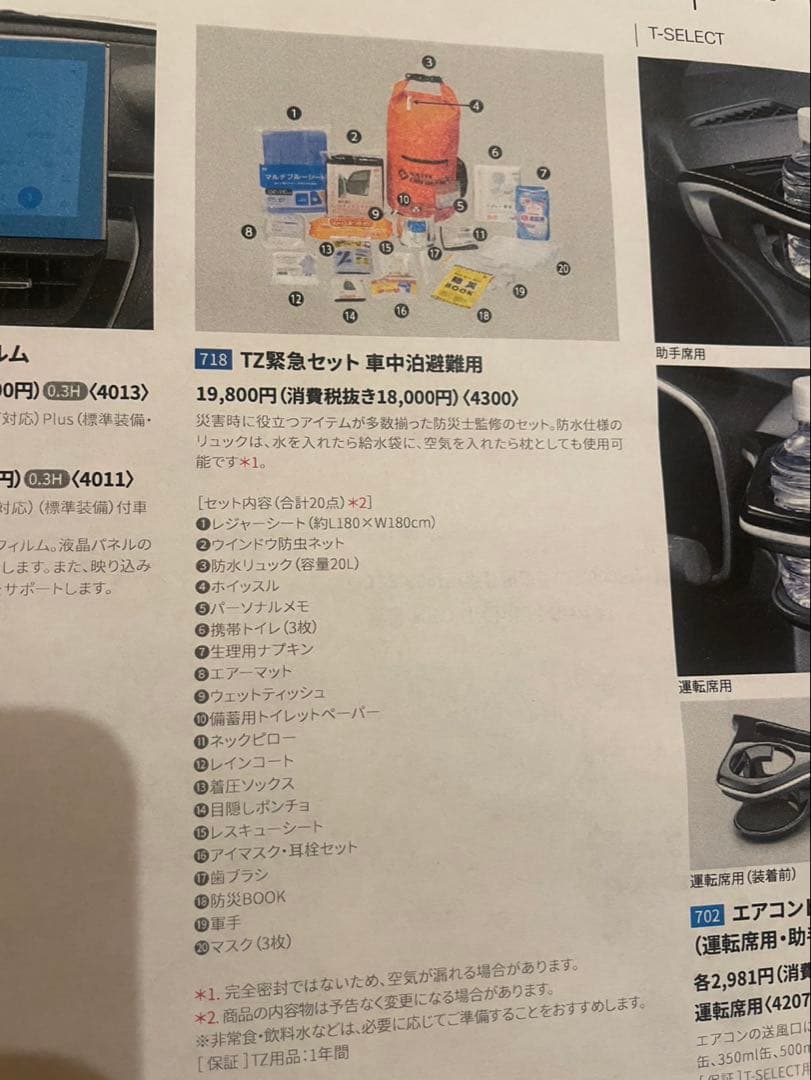トヨタ TZ緊急セット車中泊避難用　20点セット新品未使用