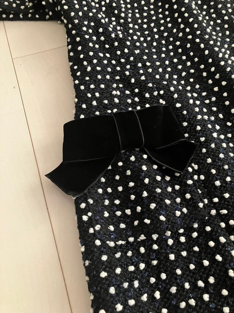 未使用 エムズグレイシー 40 立体ドット ポンポン ツイードワンピース 白黒