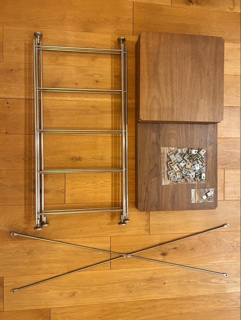 ステンレスユニットシェルフ　ウォールナット材棚セット