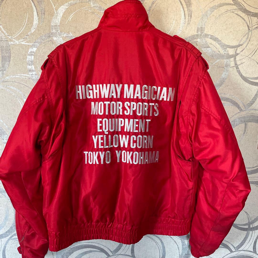 当時物イエローコーン ナイロン シングルライダース ジャケット 赤 LL