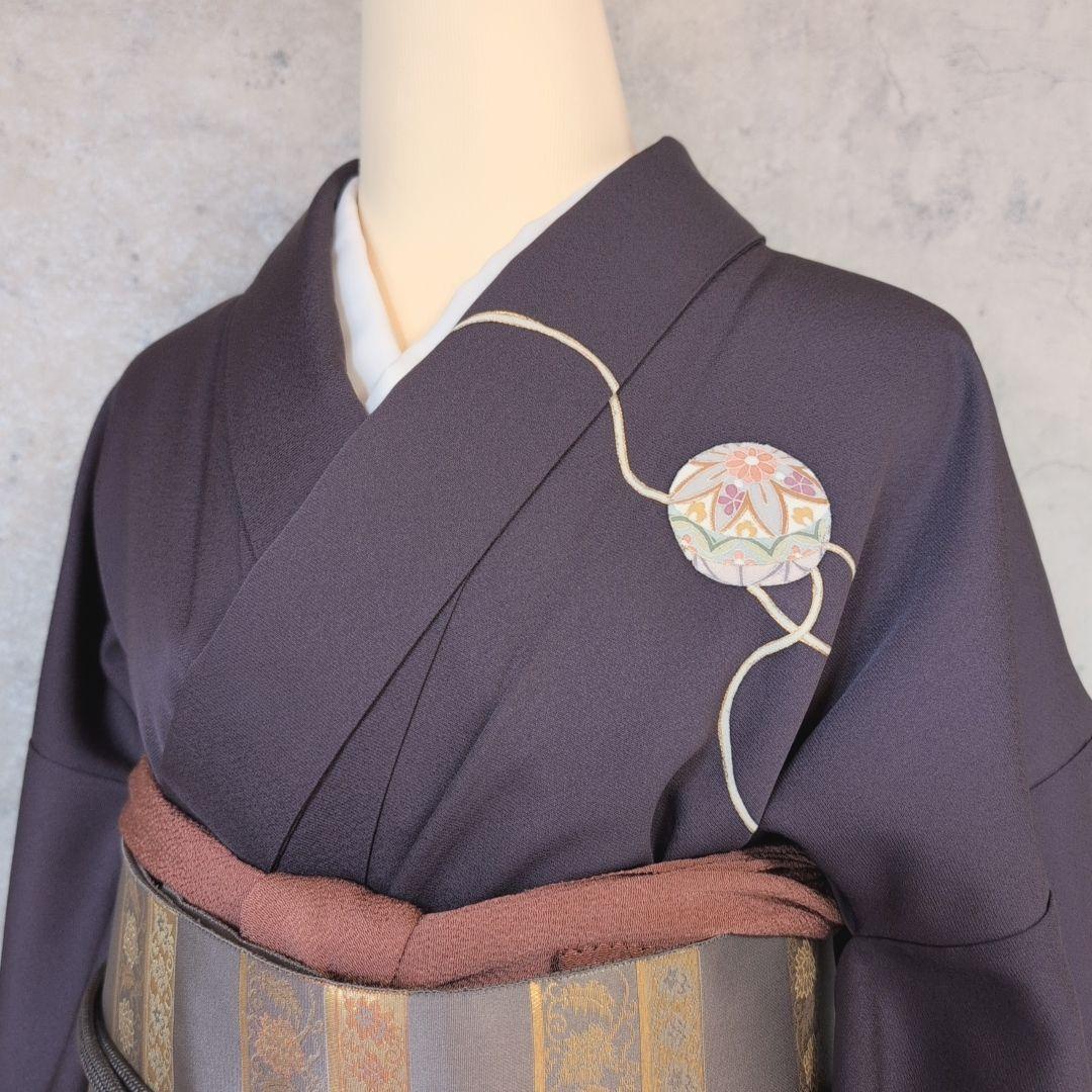 訪問着　フルセット　着物　正絹　暗紫　桜　かっこいい　祝い事　F前