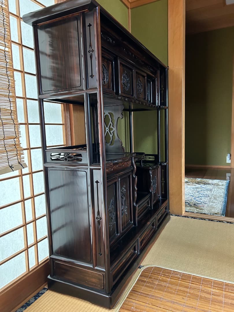 飾り棚 収納棚 骨董品 黒檀 アジアン家具 ダークブラウン 木製
