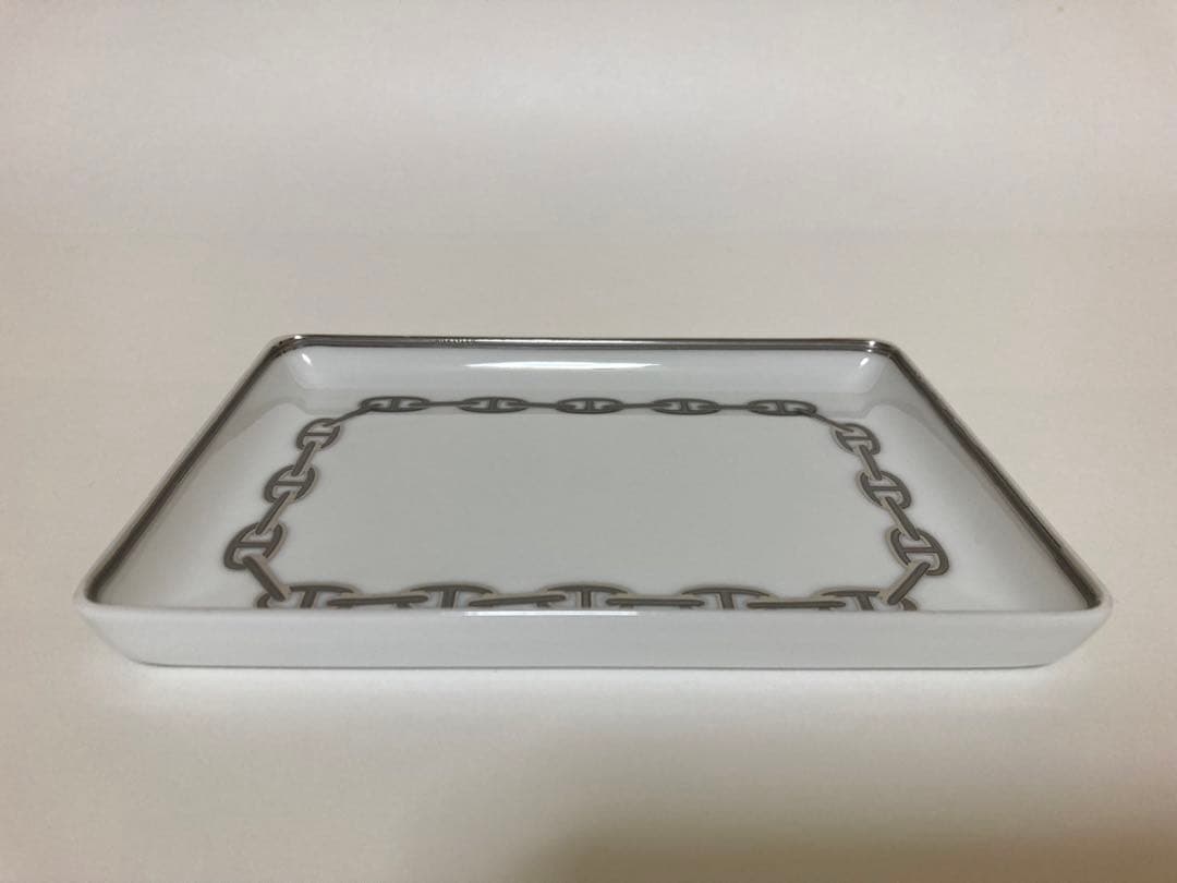 エルメスHERMESシェーヌダンクルプラチナ　長方形皿スクエアプレート陶器トレイ