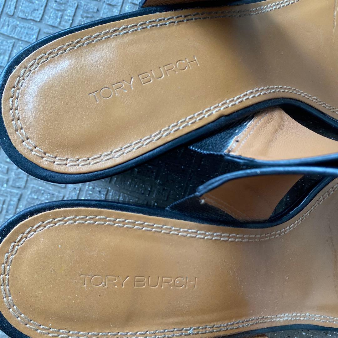 美品　23.5cm Tory Burch 黒 レザー ミュールサンダル 7M