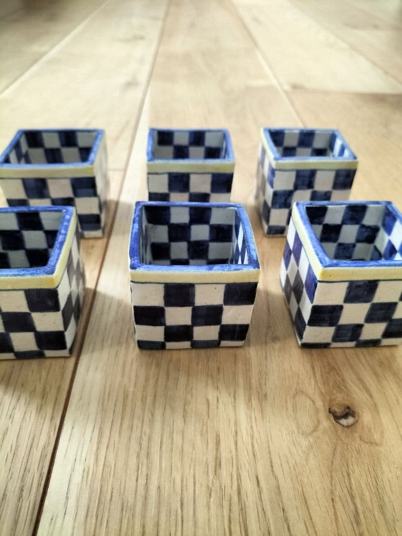 京焼清水焼 乾山写オランダ市松角小付 珍味入れ