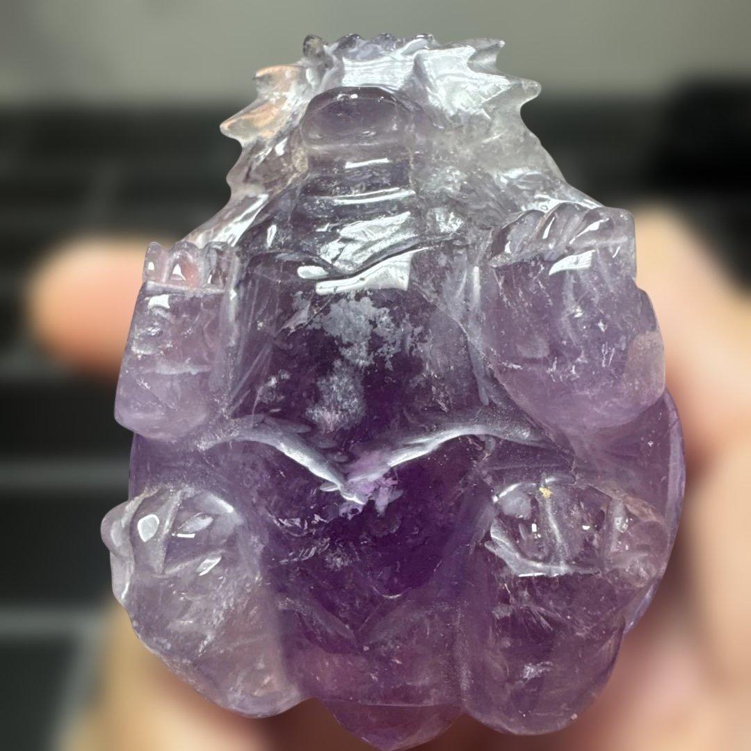 ウルグアイ産 アメジスト ロングイ（龍亀）彫刻 台座付き