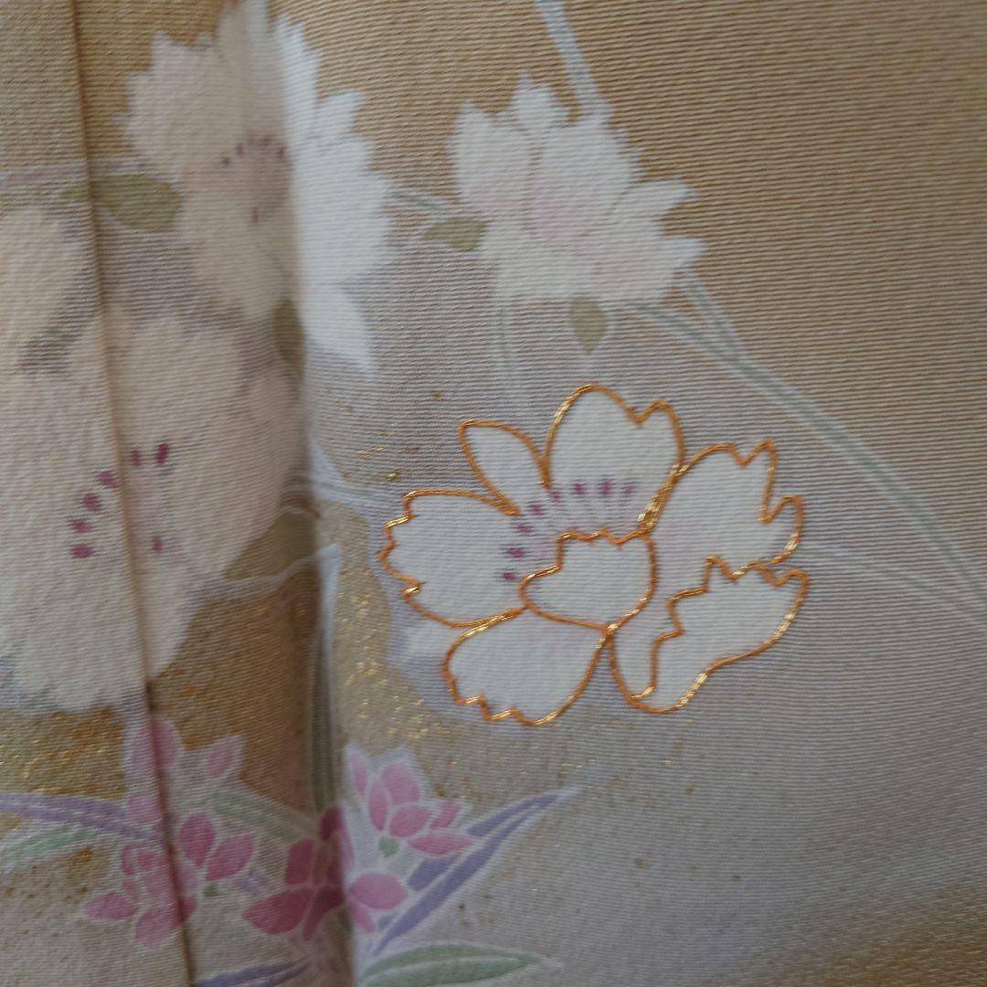 【美品】付下げフルセット　正絹　袷　草花文様　駒刺繍　お太鼓柄袋帯