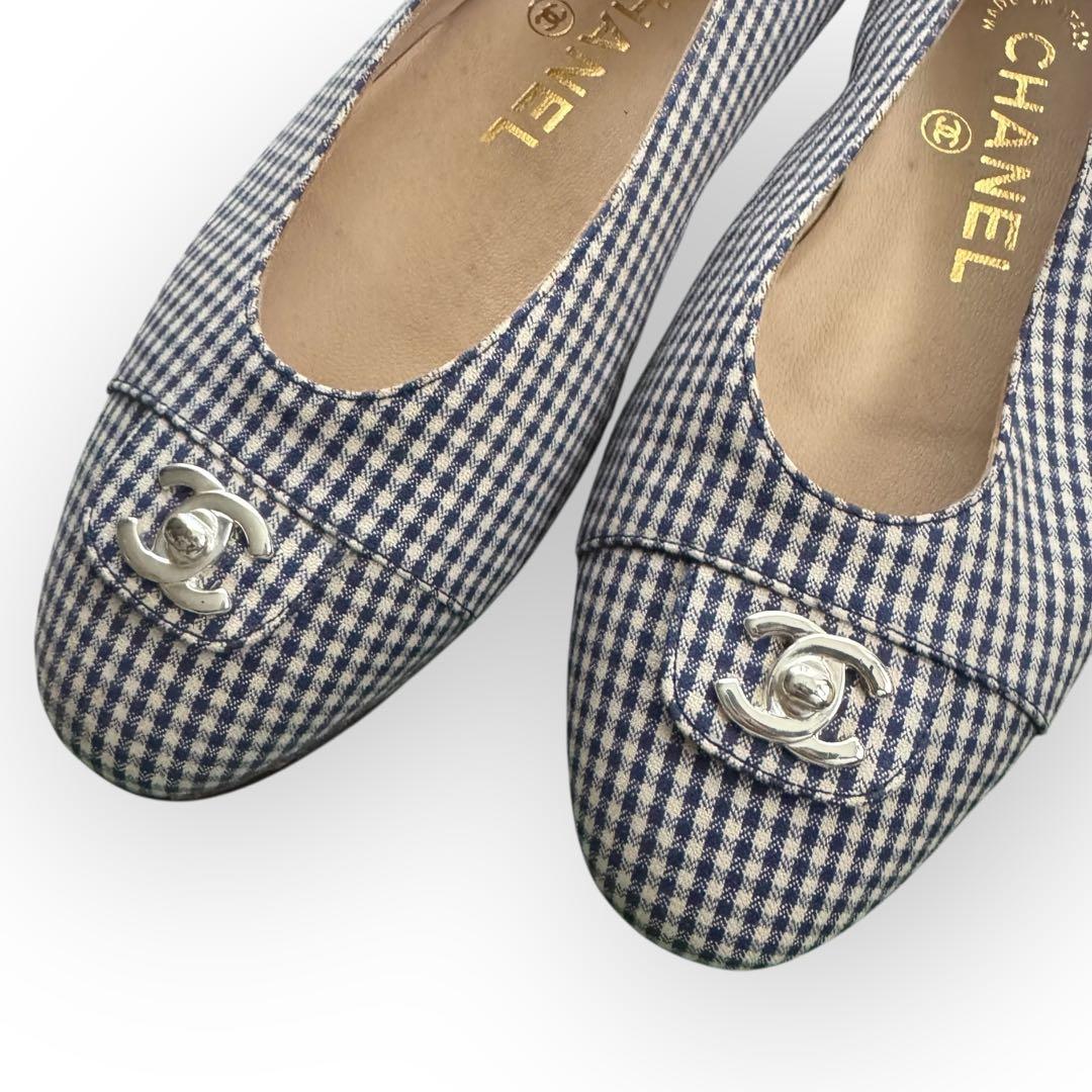 CHANEL ギンガムチェック フラットシューズ