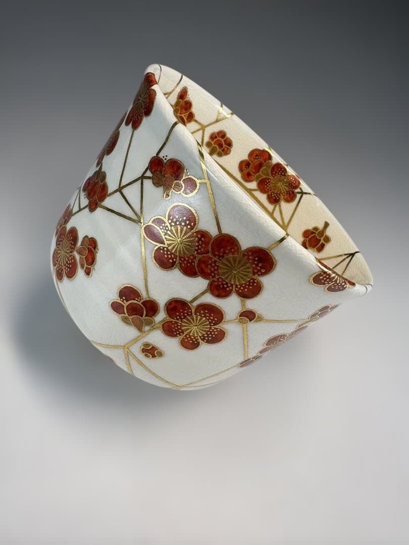 【中古品】真葛焼　宮川香斎造　北野神社　御献茶記念　氷梅茶碗好　尋牛斎書付