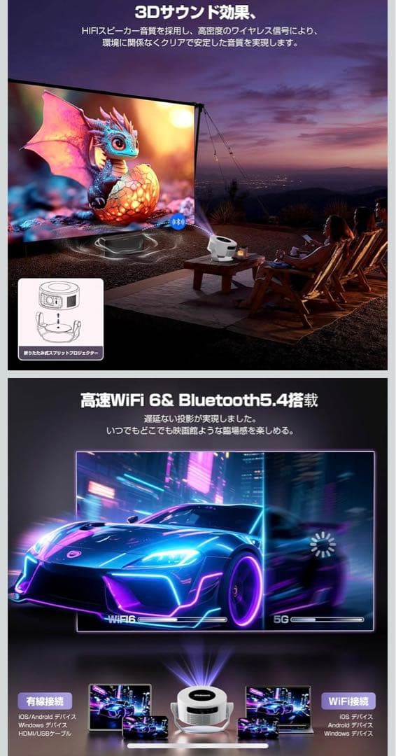 【新品未使用・特価】Philoent スマートプロジェクター 1080P 8K