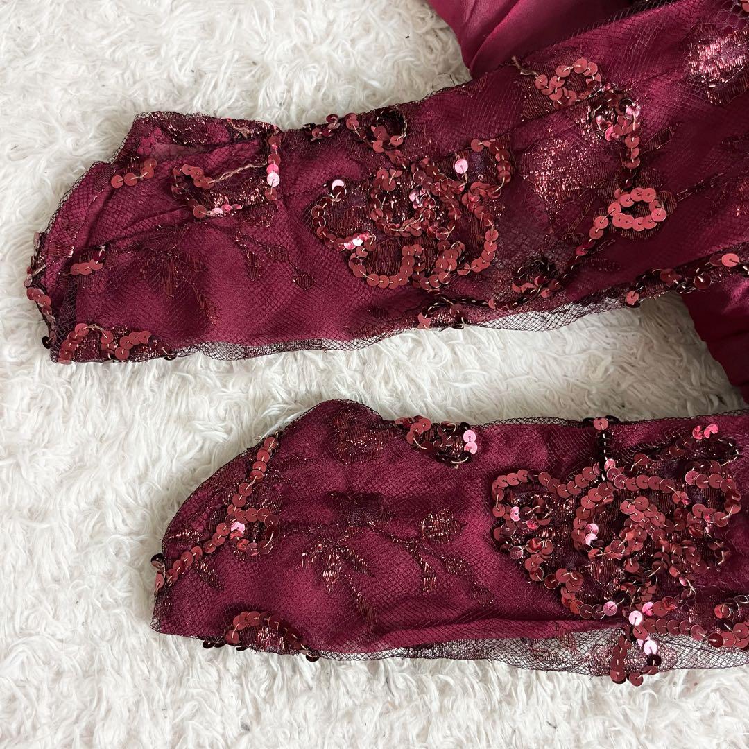 ︎ハナエモリ ドレス マキシ ダンス 衣装 スパンコール ラメ レッド レース