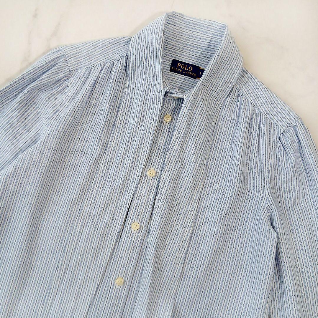 美品 ポロラルフローレン 現行 ボウタイブラウス シャツ ストライプ ポニー刺繍