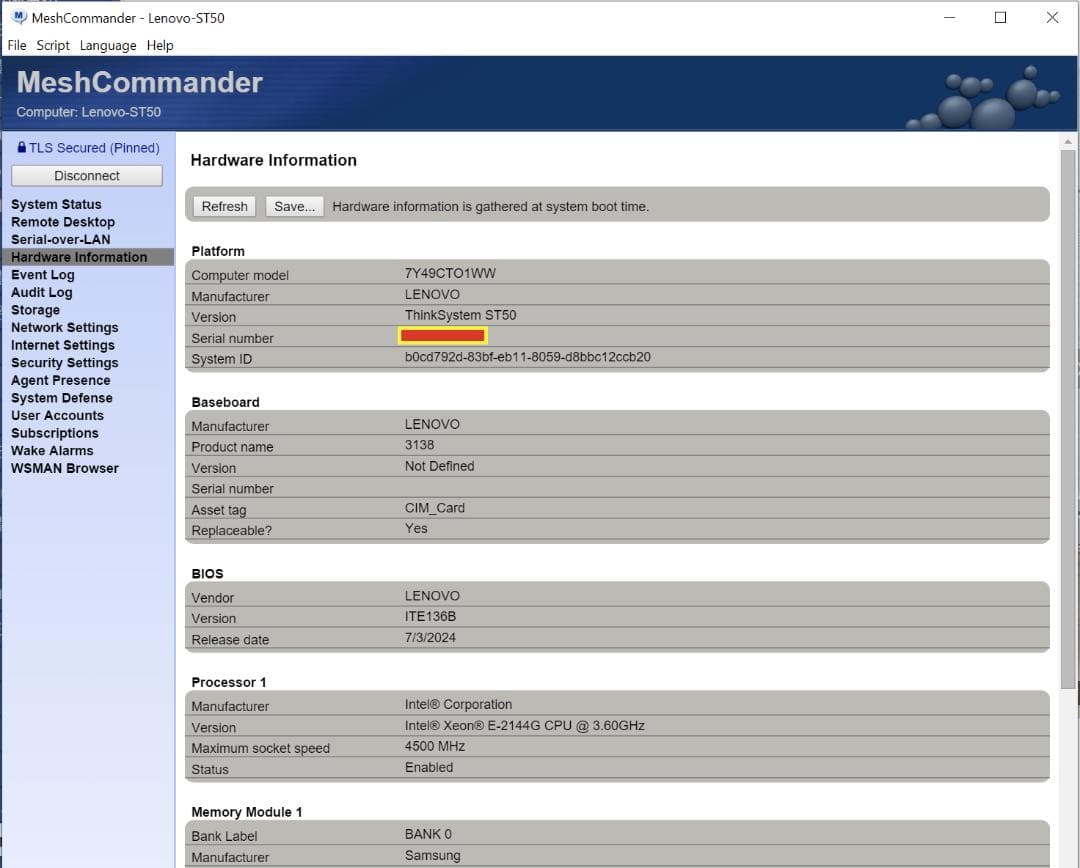 サーバー Lenovo ThinkSystem ST50;Xeon E-2144G;8GB
