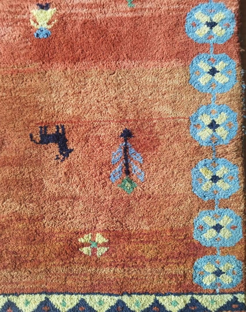 ギャッベラグ 手織りギャべ ペルシャ絨毯 中古品 汚れあり