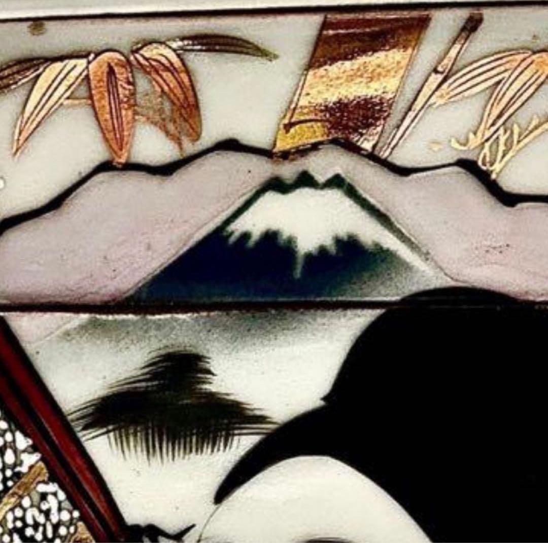 時代物 金彩 有田焼《鶴と富士に大黒様》四段陶器重箱 縁起物 お節料理 お花見