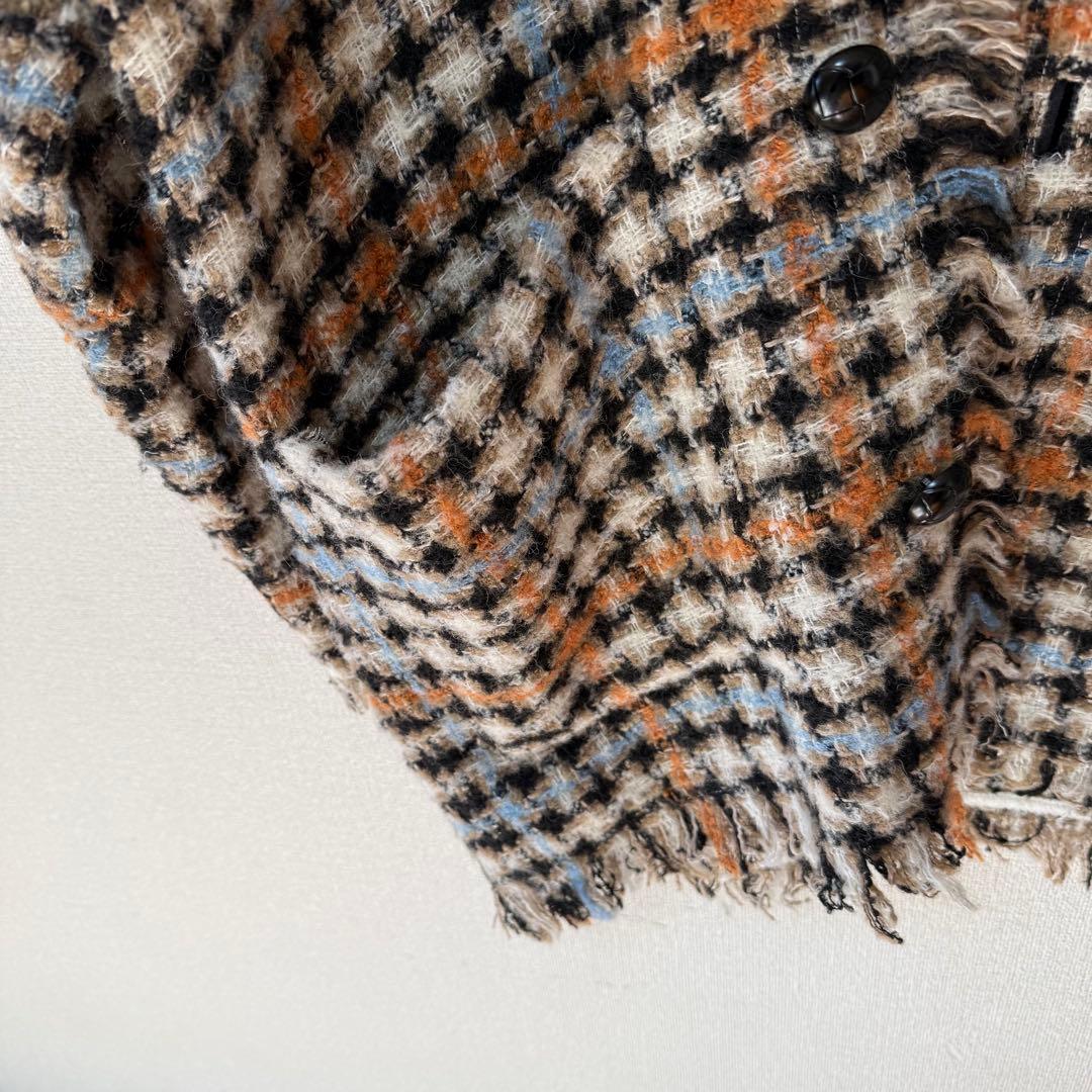 美品 イザベルマラン ミックスツイード ノーカラーコーディガン フリンジ