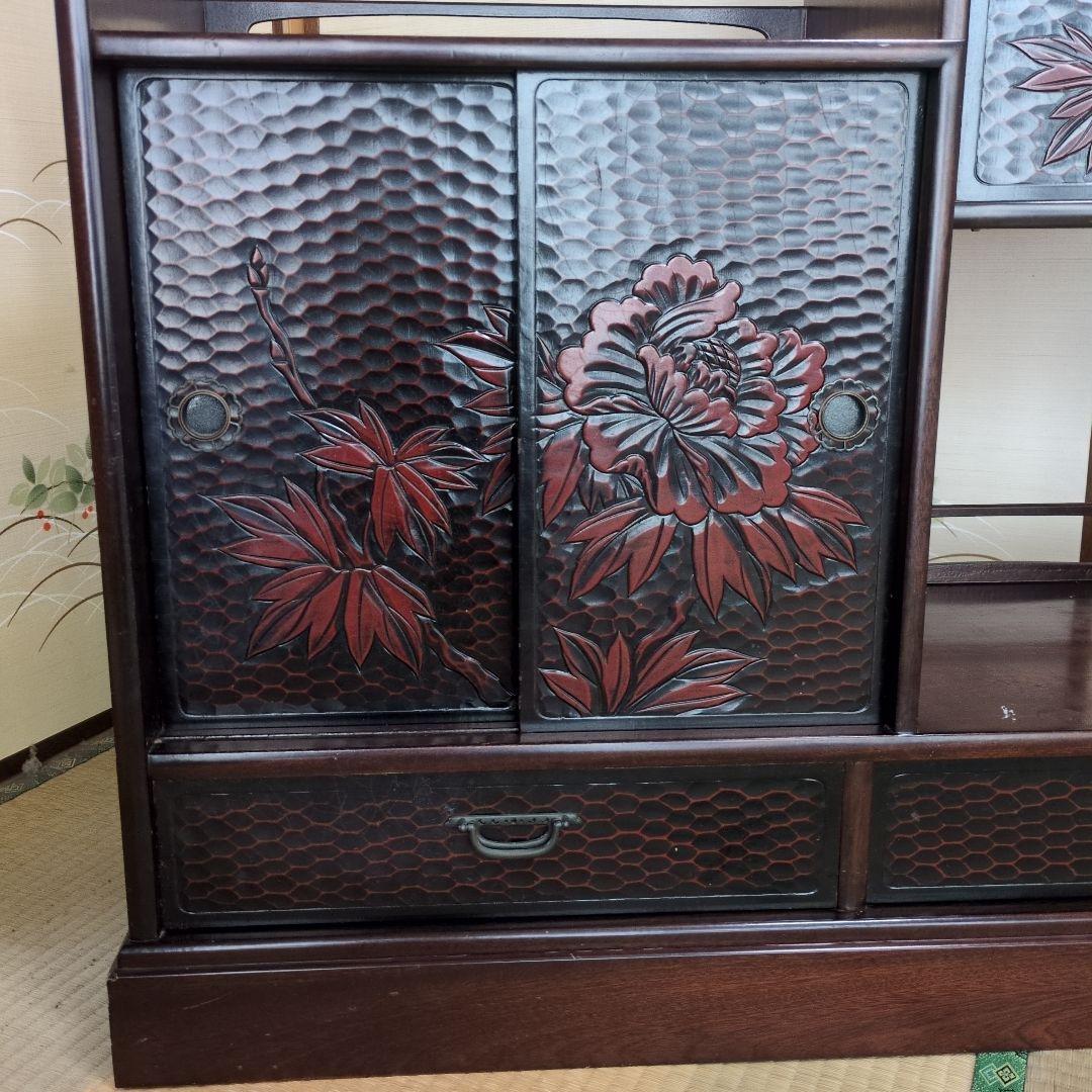 昭和レトロ 鎌倉彫 茶箪笥 和製 飾り棚 シェルフ アンティーク 骨董