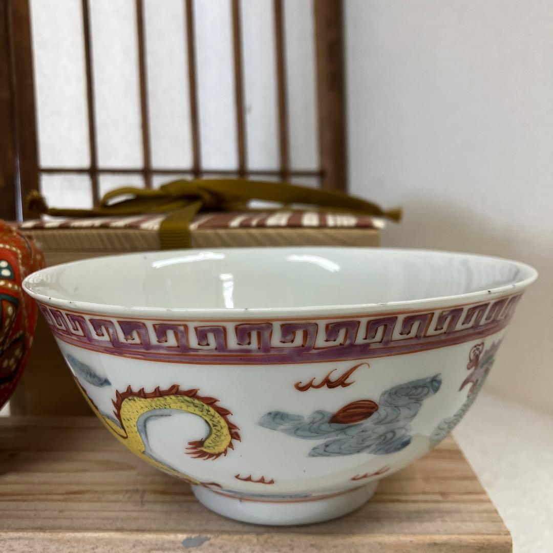 骨董　茶道具　茶碗　呉須赤絵茶碗(南京赤絵茶碗)　明時代　共箱　N260NAC