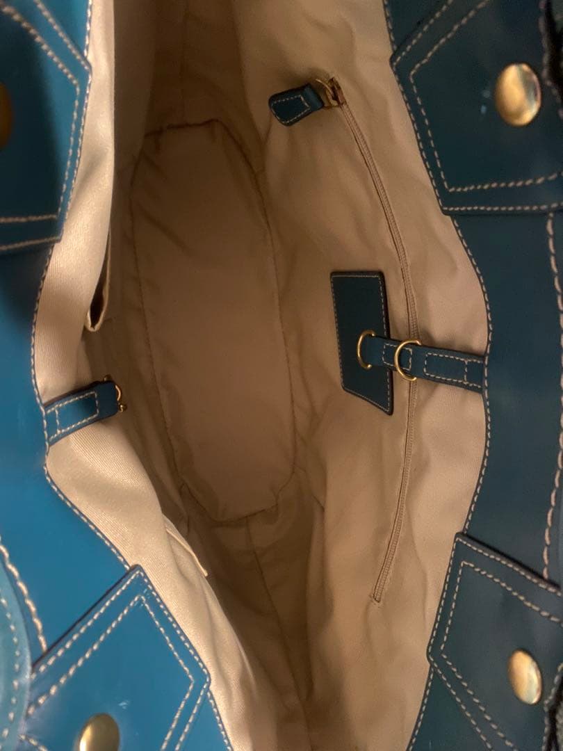 美品☆コーチ　かごバッグ　トートバッグ　レディース　レザー　ターコイズ