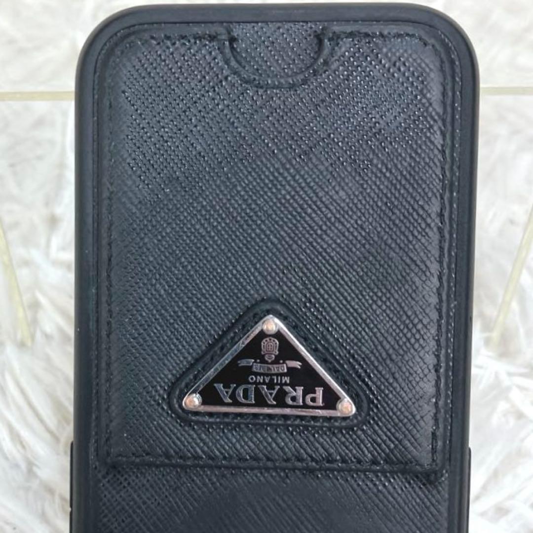 ✨プラダ iPhoneケース 14Pro プロ 三角ロゴ サフィアーノ レザー黒