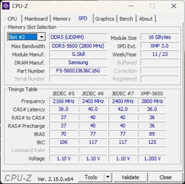 DDR5デスクトップメモリ16GB２枚32GB G.Skill 5600MHz