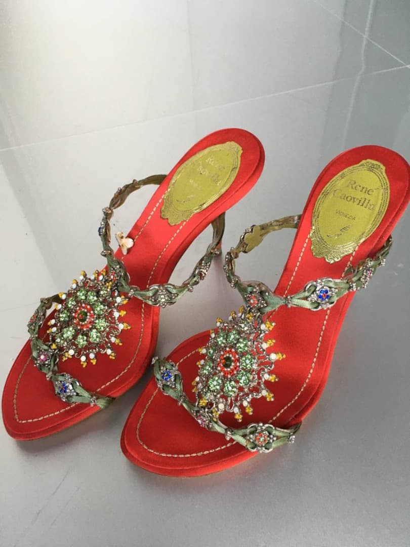 返品可　美品 レネカオビラ ドレスシューズ サンダル ミュール ハイヒール 赤