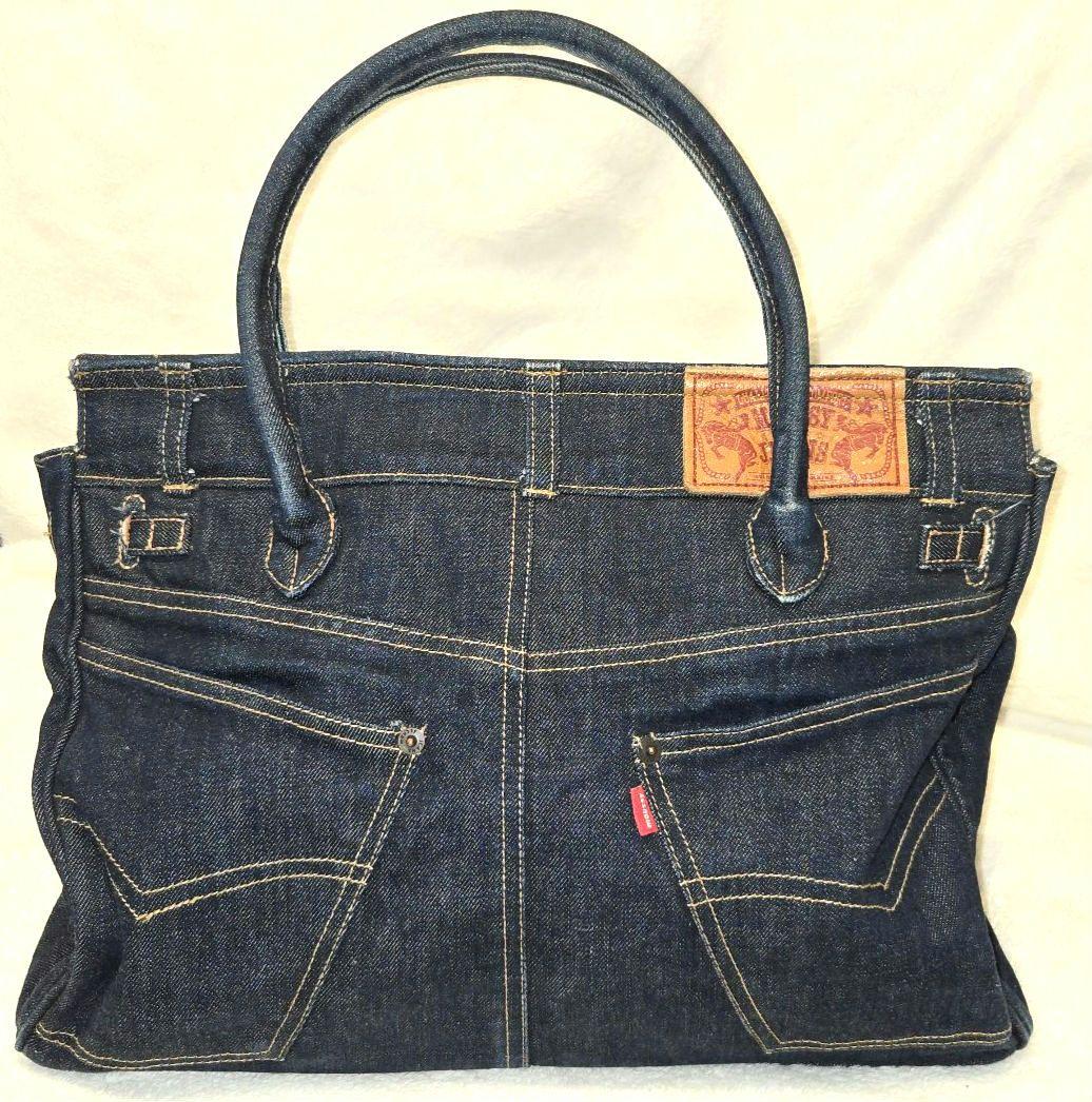 デニムリメイク フラップ付きトートバッグ　 やや大きめ マウジー　南京錠