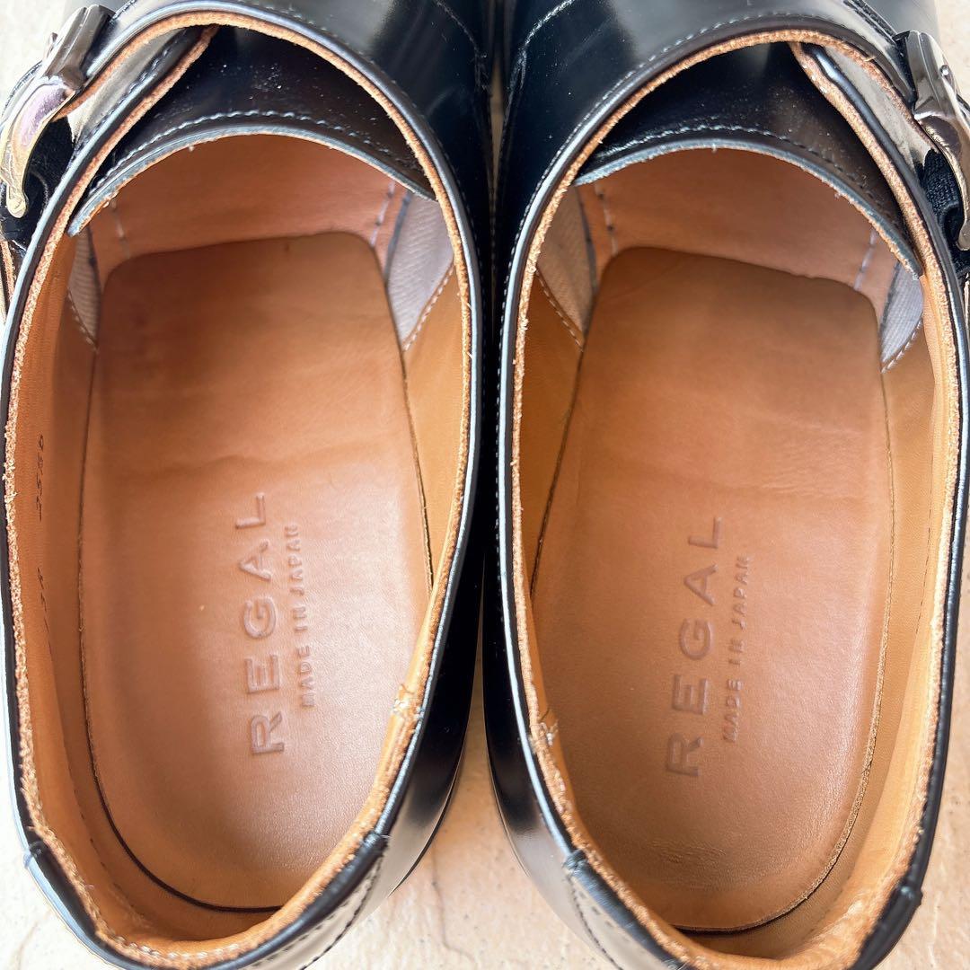 リーガルレザーシューズストレートチップモンクストラップバックル黒ブラック25.5