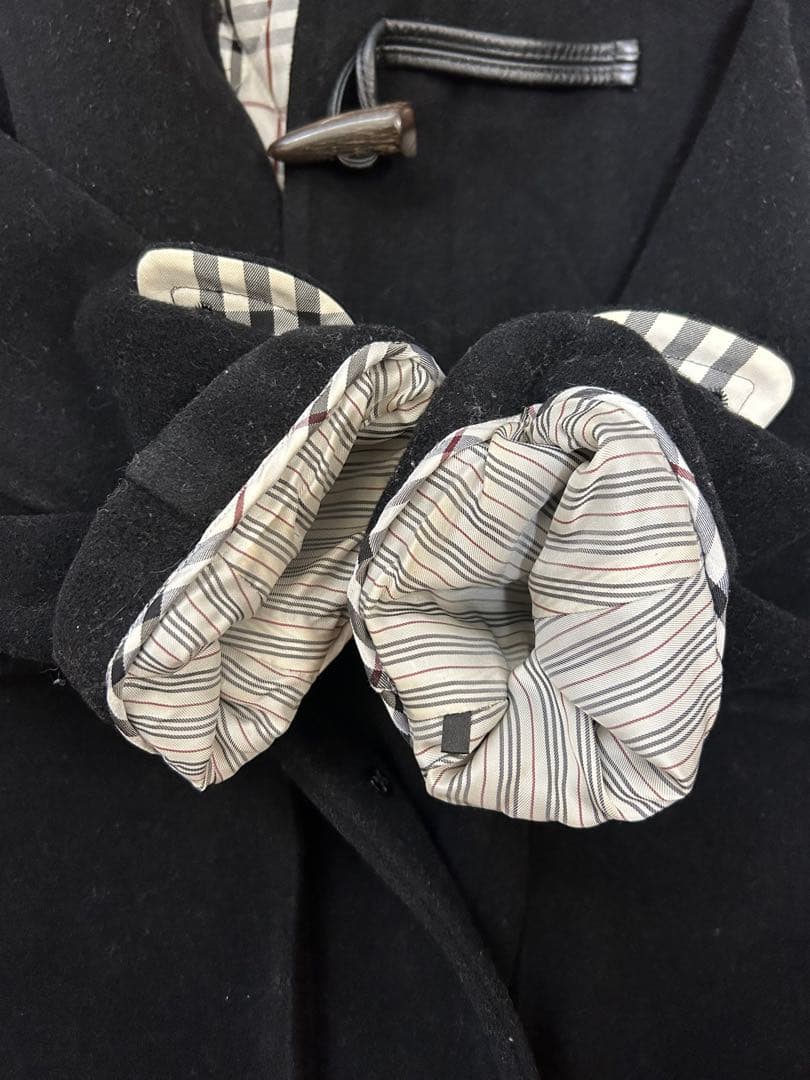 バーバリーブラックレーベル　黒　ウール　ダッフルコート　Lサイズ