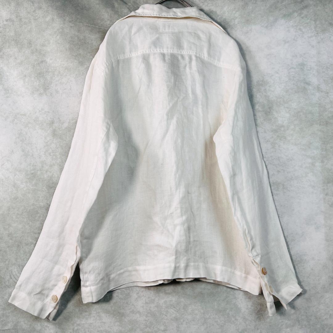 【エルメス】開襟 リネンブラウス 38 M ホワイト 仏製 セリエボタン