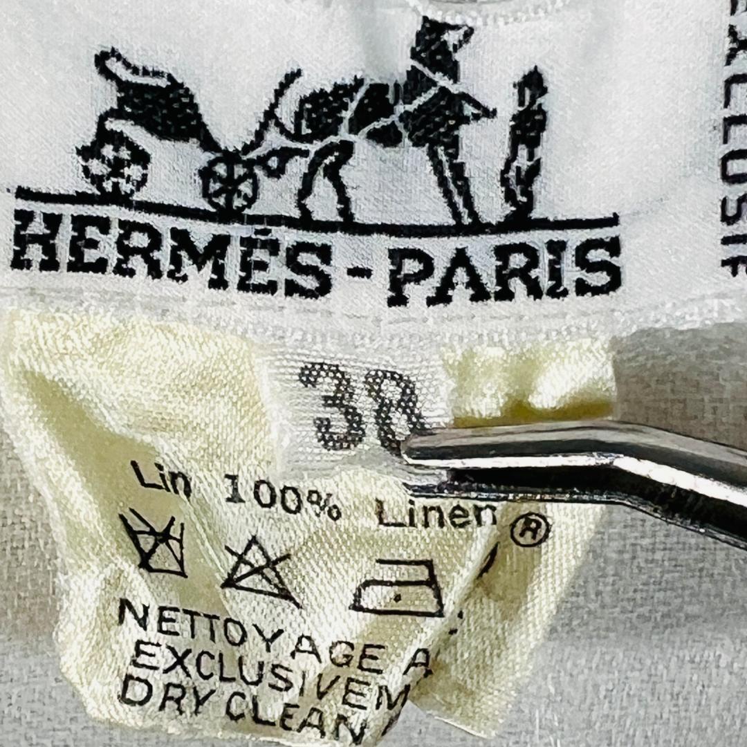 【エルメス】開襟 リネンブラウス 38 M ホワイト 仏製 セリエボタン