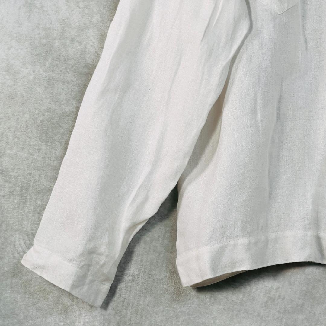 【エルメス】開襟 リネンブラウス 38 M ホワイト 仏製 セリエボタン