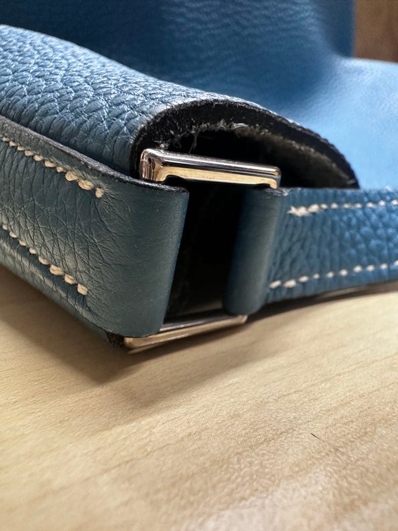 ヤ*ン様 エルメス ハンドバッグ ピコタンMM トリヨンクレマンス ブルー□K刻