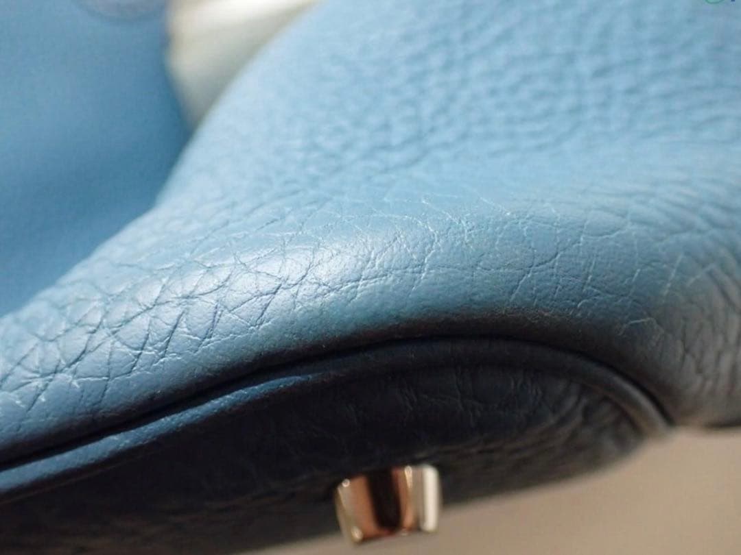 ヤ*ン様 エルメス ハンドバッグ ピコタンMM トリヨンクレマンス ブルー□K刻